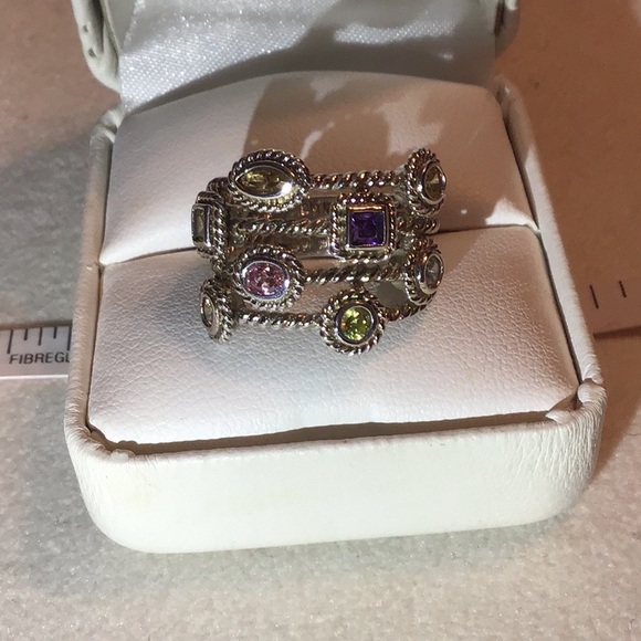 COLORED STONES ESPO RING IN 925 STERLING SILVER - Picture 1 of 9